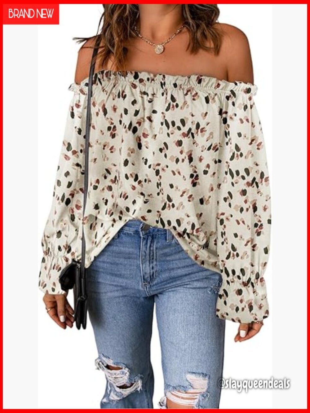 Long Sleeve Off Shoulder Blouse Chiffon Ruffle Loose Fit Peasant Top